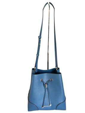 Michael Kors Teal Blue Leather Drawstring Crossbody Bag